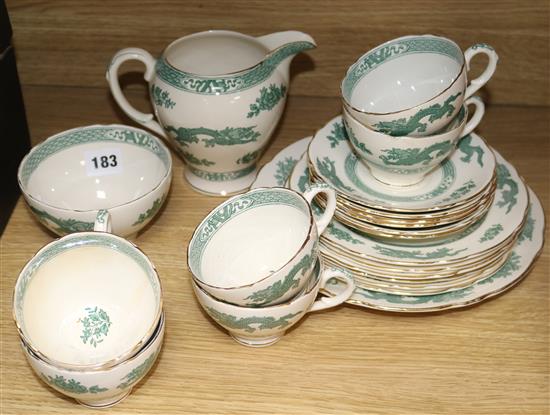 A Royal Cauldon green dragon tea service for six